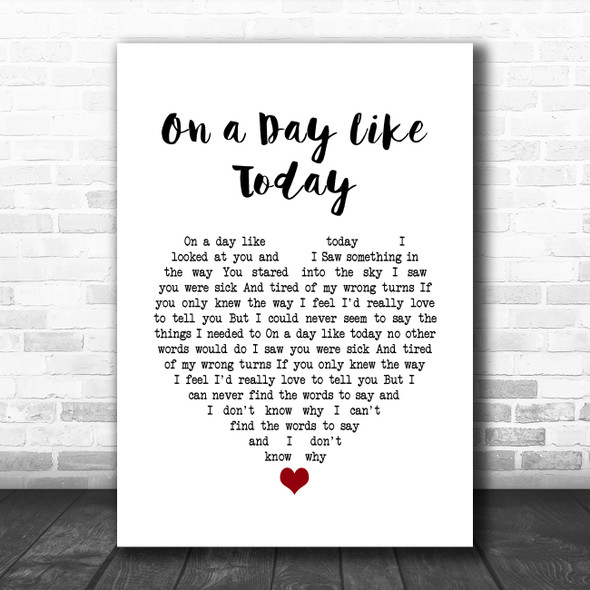 Keane On a Day Like Today White Heart Song Lyric Print