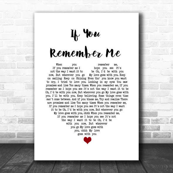 If You Remember Me Barry Manilow White Heart Song Lyric Print