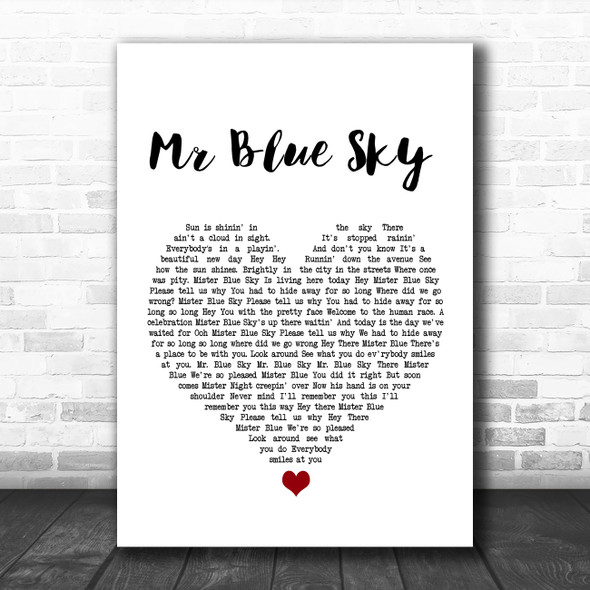ELO Mr Blue Sky White Heart Song Lyric Print