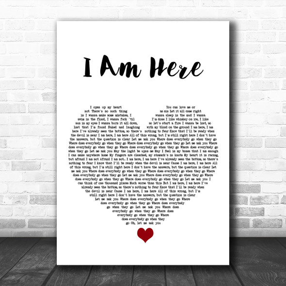 Pink I Am Here White Heart Song Lyric Print