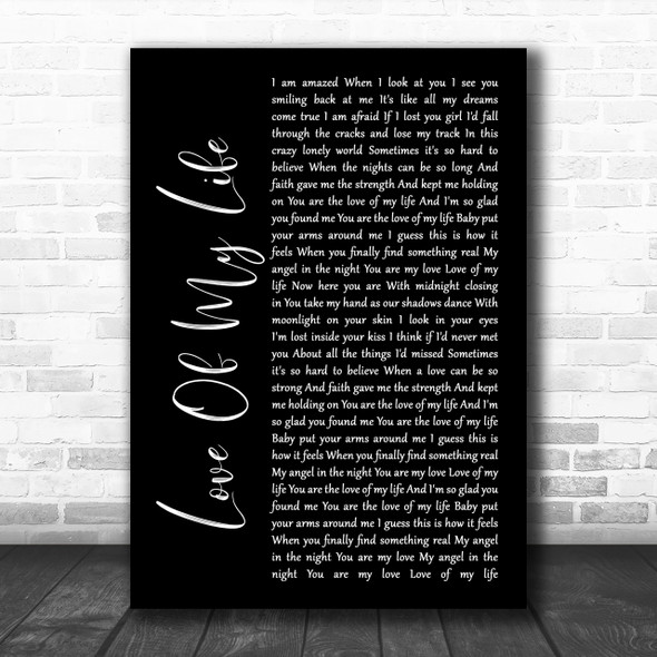 Jim Brickman Love Of My Life Black Script Song Lyric Music Wall Art Print