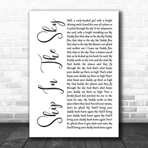 Woody Guthrie Ship In The Sky White Script Song Lyric Print