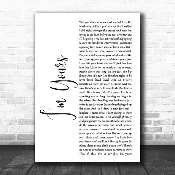 Jason Mraz I'm Yours White Script Song Lyric Print