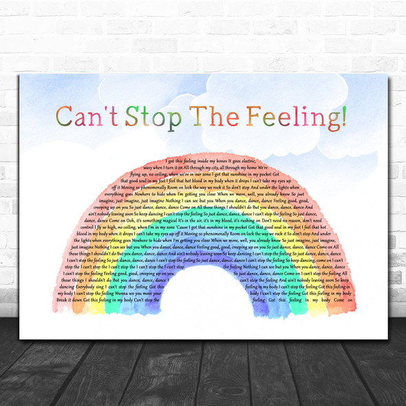 Justin Timberlake Can't Stop The Feeling Watercolour Rainbow & Clouds Song Lyric Quote Music Print