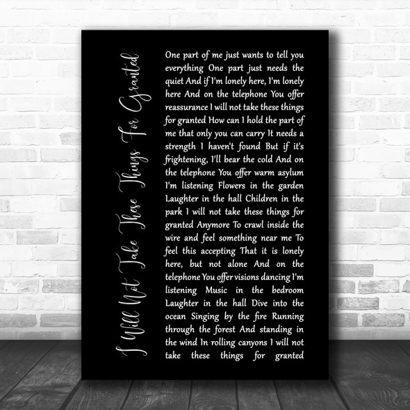 Toad The Wet Sprocket I Will Not Take These Things For Granted Black Script Song Lyric Quote Music Print