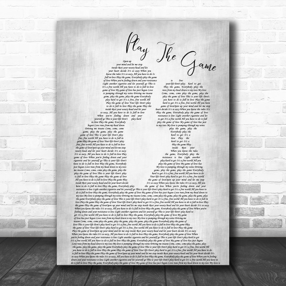Queen Play The Game Man Lady Bride Groom Wedding Grey Song Lyric Quote Music Print
