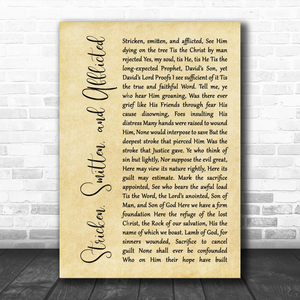 Thomas Kelly Stricken, Smitten, and Afflicted Rustic Script Song Lyric Quote Music Print