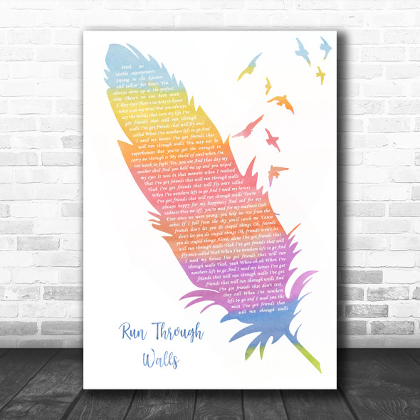 The Script Run Through Walls Watercolour Feather & Birds Song Lyric Quote Music Print