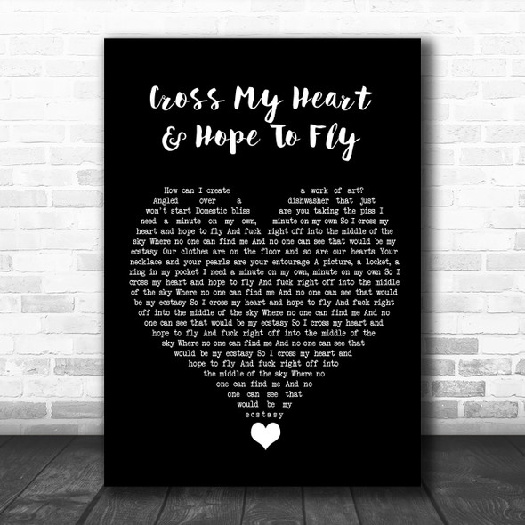 The Courteeners Cross My Heart & Hope To Fly Black Heart Song Lyric Quote Music Print