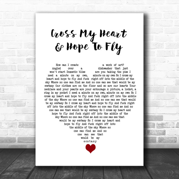 The Courteeners Cross My Heart & Hope To Fly White Heart Song Lyric Quote Music Print