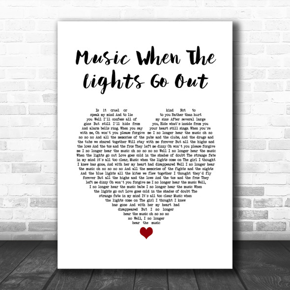 The Libertines Music When The Lights Go Out White Heart Song Lyric Quote Music Print