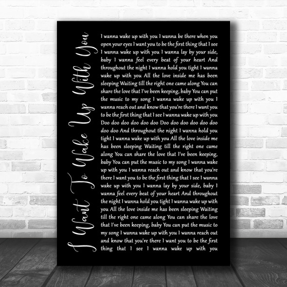 Ben Peters I Want To Wake Up With You Black Script Song Lyric Quote Music Print