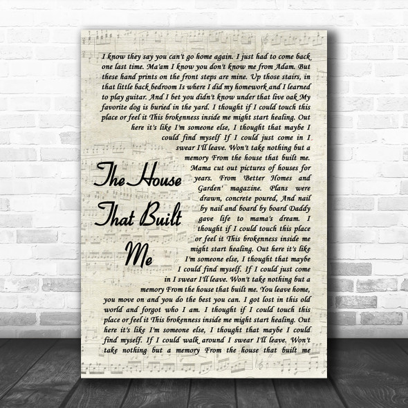 Miranda Lambert The House That Built Me Vintage Script Song Lyric Quote Music Print