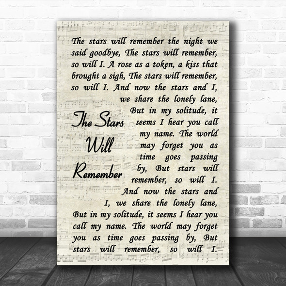 Frank Sinatra The Stars Will Remember Vintage Script Song Lyric Quote Music Print