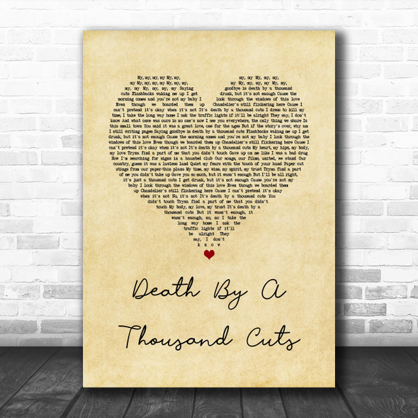 Taylor Swift Death By A Thousand Cuts Vintage Heart Song Lyric Quote Music Print