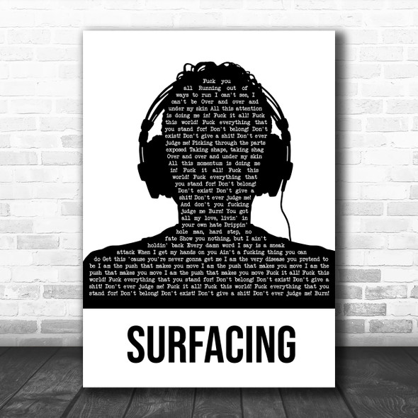 Slipknot Surfacing Black & White Man Headphones Song Lyric Quote Music Print
