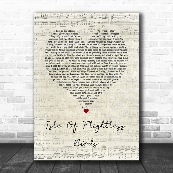 Twenty One Pilots Isle Of Flightless Birds Script Heart Song Lyric Quote Music Print