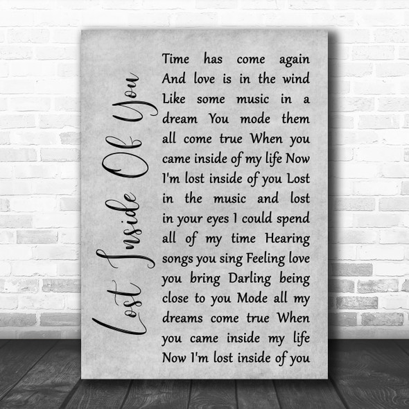 Barbra Streisand Lost Inside Of You Grey Rustic Script Song Lyric Quote Music Print