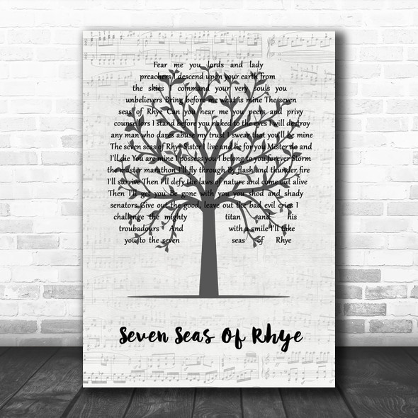 Queen Seven Seas Of Rhye Music Script Tree Song Lyric Quote Music Print