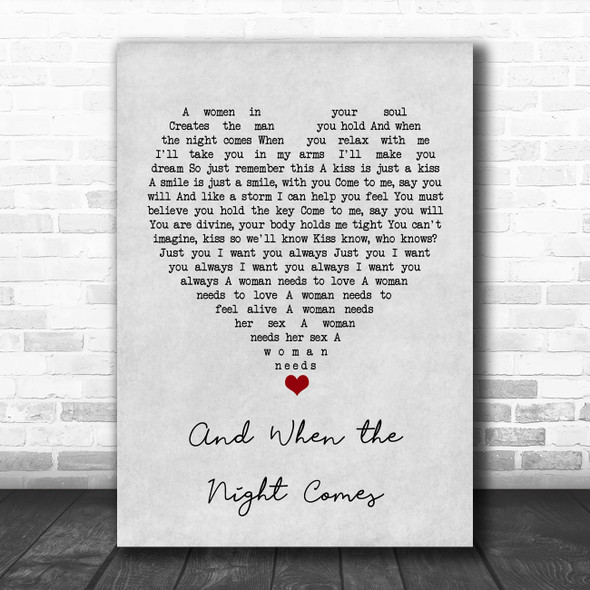 Jon and Vangelis And When the Night Comes Grey Heart Song Lyric Quote Music Print