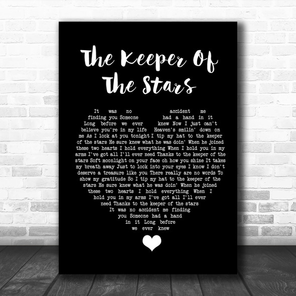 Tracy Byrd The Keeper Of The Stars Black Heart Song Lyric Quote Music Print