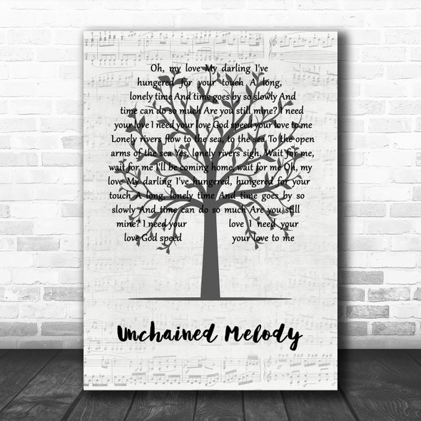 The Righteous Brothers Unchained Melody Music Script Tree Song Lyric Quote Music Print