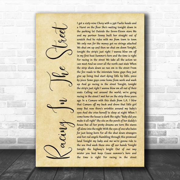 Bruce Springsteen Racing In The Street Rustic Script Song Lyric Quote Music Print