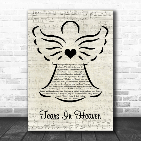 Eric Clapton Tears In Heaven Song Lyric Vintage Quote Print - Red Heart  Print