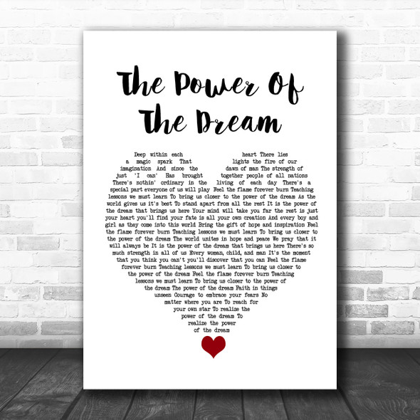 Celine Dion The Power Of The Dream White Heart Song Lyric Quote Music Print