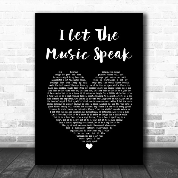 ABBA I Let The Music Speak Black Heart Song Lyric Quote Music Print