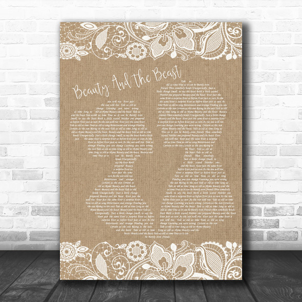 Celine Dione Beauty And The Beast Burlap & Lace Song Lyric Music Wall Art Print