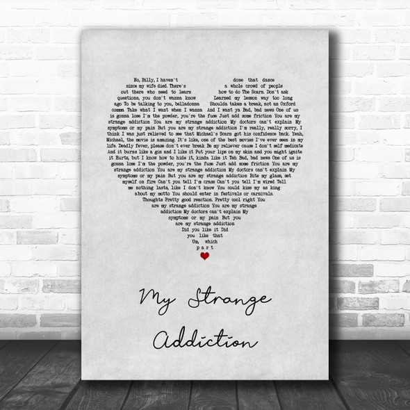 Billie Eilish My Strange Addiction Grey Heart Song Lyric Quote Music Print