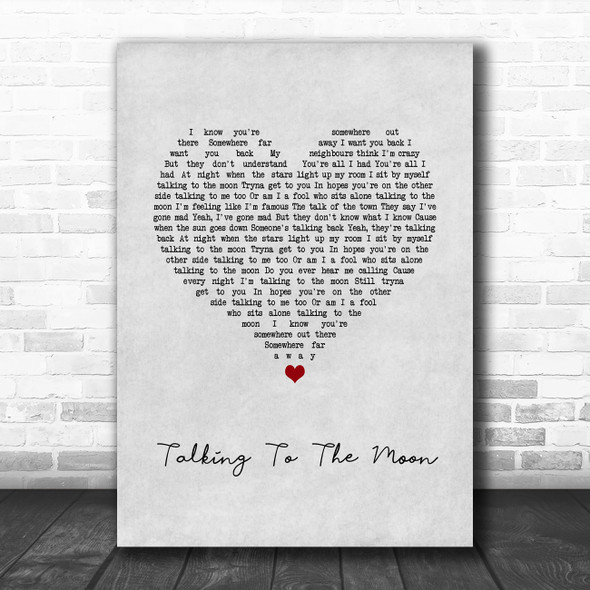 Bruno Mars Talking To The Moon Grey Heart Song Lyric Quote Music Print