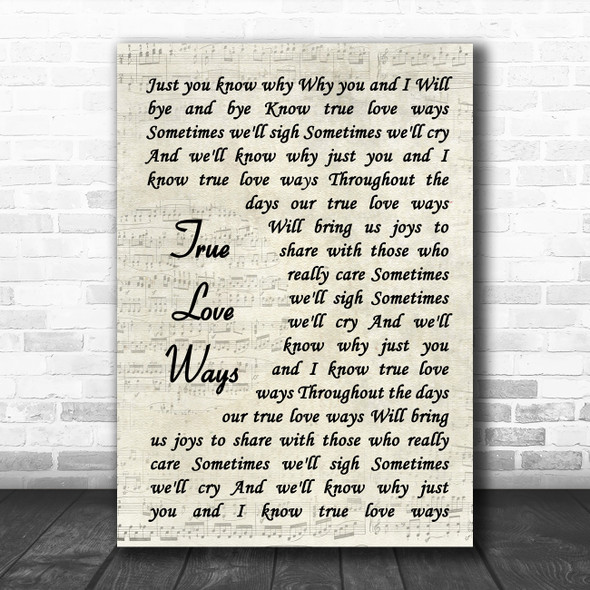 Buddy Holly True Love Ways Vintage Script Song Lyric Quote Music Print