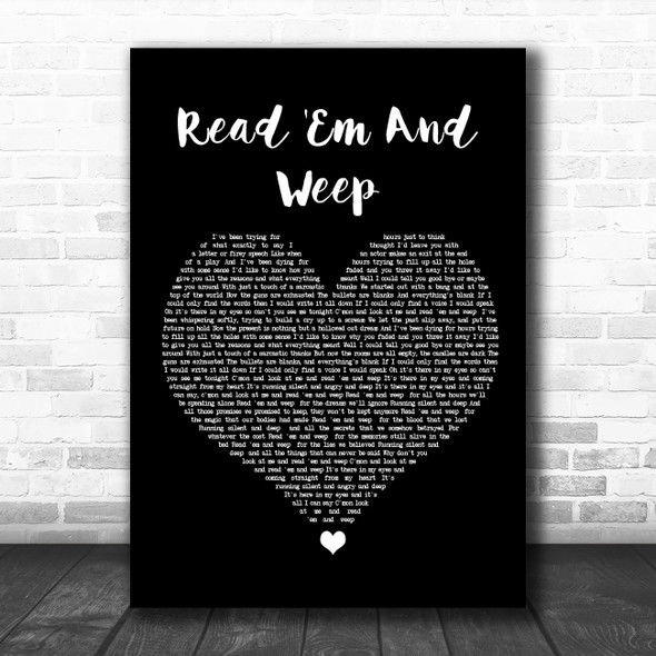 Meat Loaf Read 'Em And Weep Black Heart Song Lyric Quote Music Print