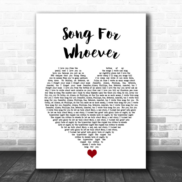 The Beautiful South Song For Whoever White Heart Song Lyric Quote Music Print