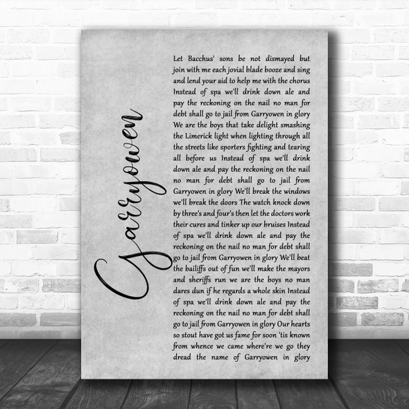 Irish Folk Song Garryowen Grey Rustic Script Song Lyric Quote Music Print