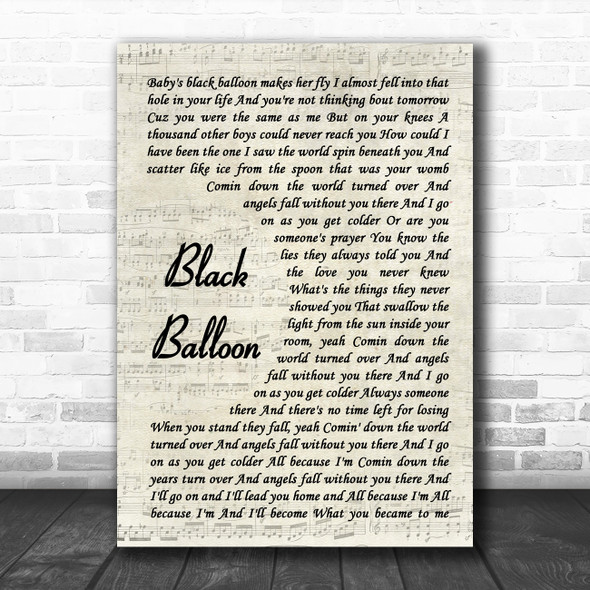 Goo Goo Dolls Black Balloon Vintage Script Song Lyric Quote Music Print