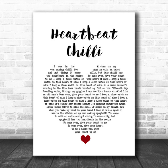 Allo Darlin' Heartbeat Chilli White Heart Song Lyric Quote Music Print