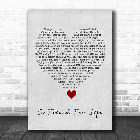 Rod Stewart A Friend For Life Grey Heart Song Lyric Quote Music Print