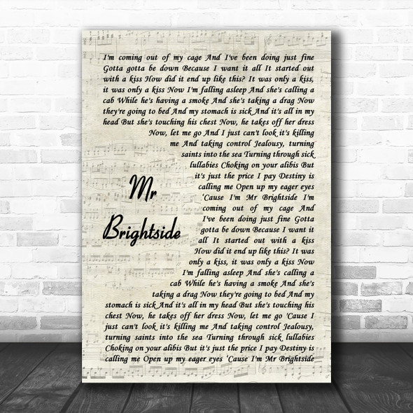 The Killers Mr Brightside Vintage Script Song Lyric Quote Music Print