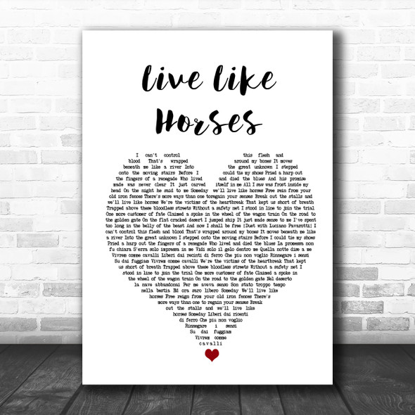 Elton John Live Like Horses White Heart Song Lyric Quote Music Print