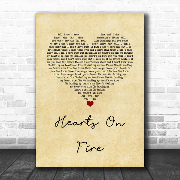Passenger Hearts On Fire Vintage Heart Song Lyric Quote Music Print