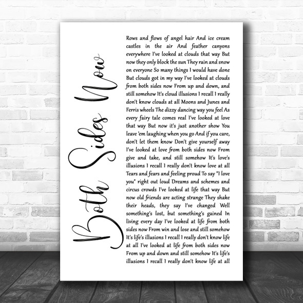 Joni Mitchell Both Sides Now White Script Song Lyric Quote Music Print