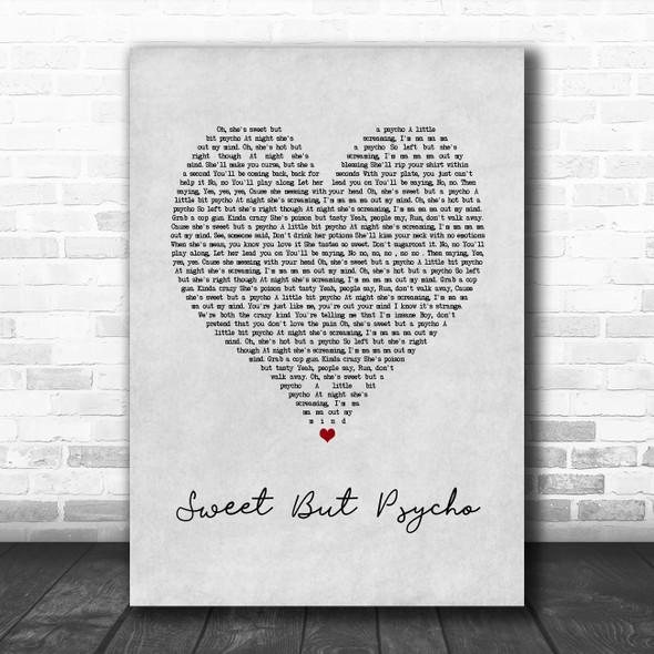 Ava Max Sweet But Psycho Grey Heart Song Lyric Quote Music Print