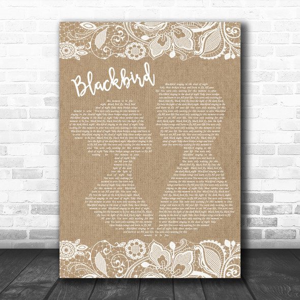The Beatles Blackbird Burlap & Lace Song Lyric Music Wall Art Print
