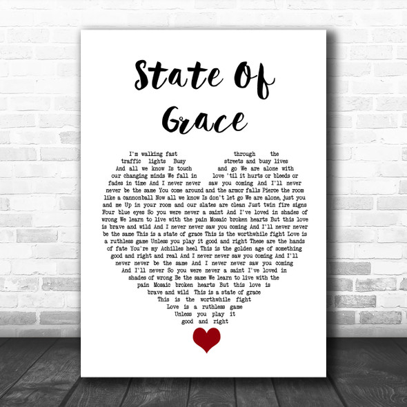 Taylor Swift State Of Grace White Heart Song Lyric Quote Music Print