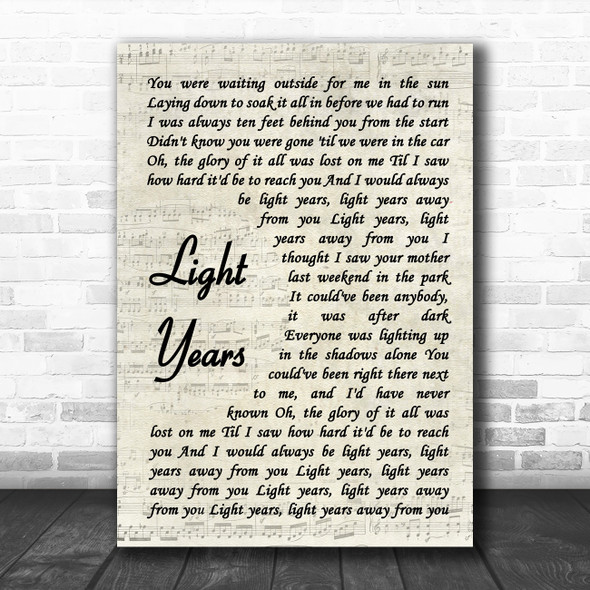 The National Light Years Vintage Script Song Lyric Quote Music Print