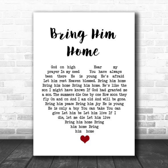 Susan Boyle Bring Him Home White Heart Song Lyric Quote Music Print