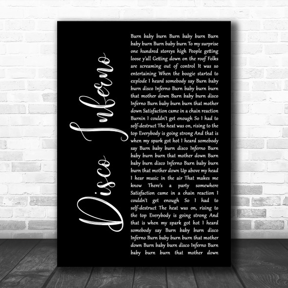 The Trammps Disco Inferno Black Script Song Lyric Quote Music Print